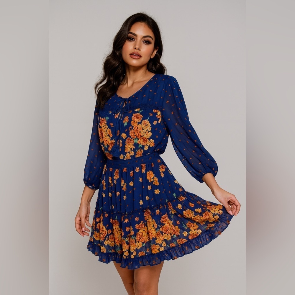 Ryan Michelle dress Floral print Size XLP stretchy waist blue